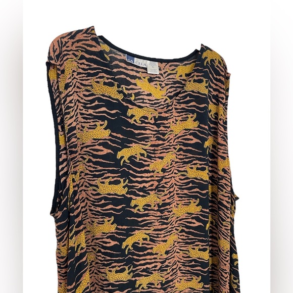 LA CERA Tiger Prints Midi Slits Mother Of Pearl Buttons Plus Dress Size 4X - Picture 3 of 10